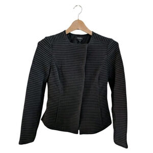 Worth Black Ribbed Snap Front Jacket Size 2 Luxury USA